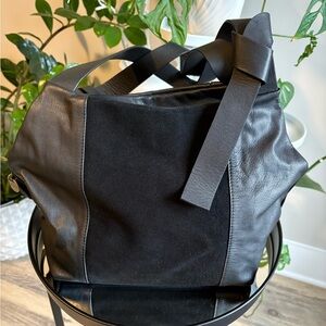 Lucky Brand black leather and suede shoulder bag